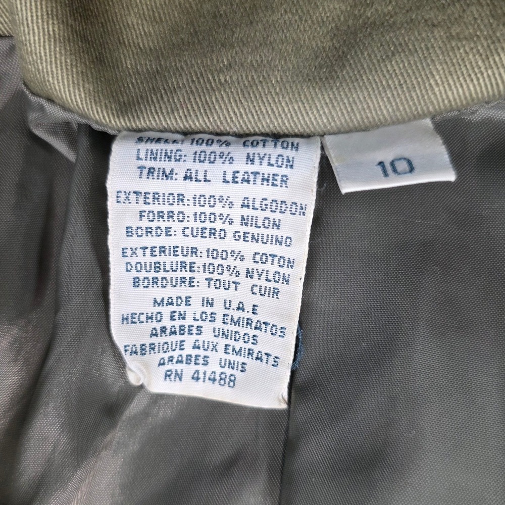Vintage Co Ltd Olive Green Cotton Safari Trench Coat Leather Trim Size 10 - Picture 5 of 11